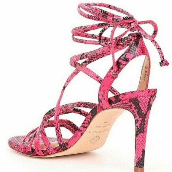 Antonio Melani Snakeskin Print Ankle Strap Strappy Leather Heeled Sandals - Picture 3 of 15